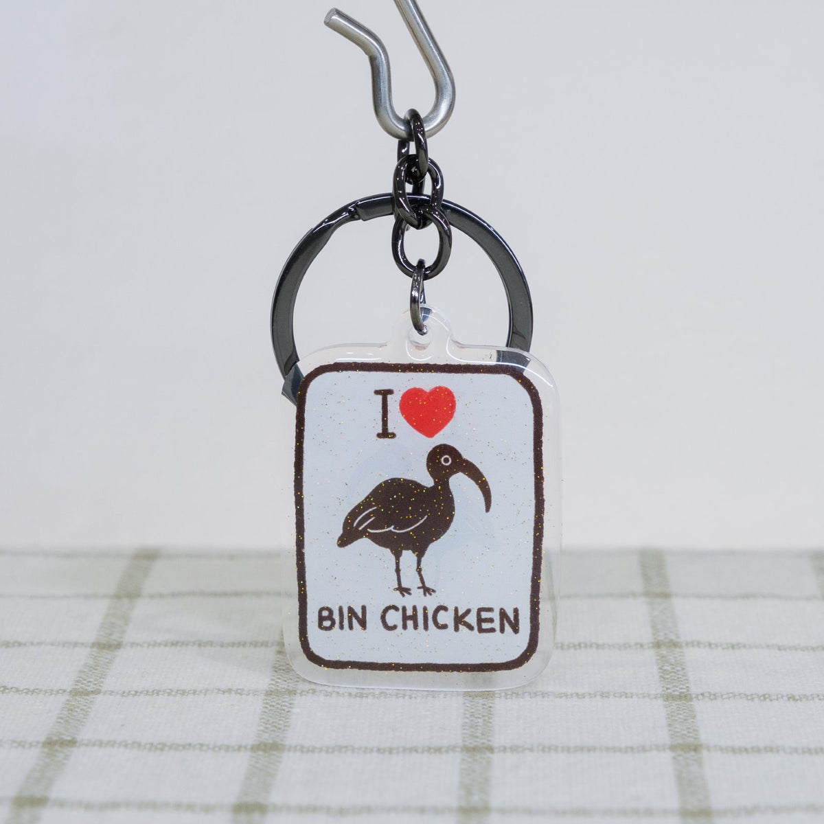 I Love Bin Chickens Sign Keychain