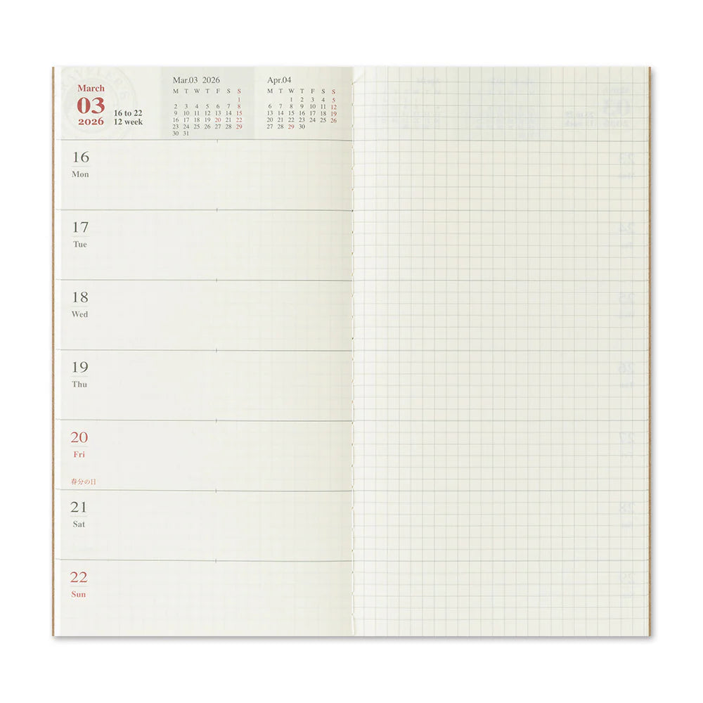 2026 Traveler's Notebook Diary Refill Weekly & Memo - Regular Size