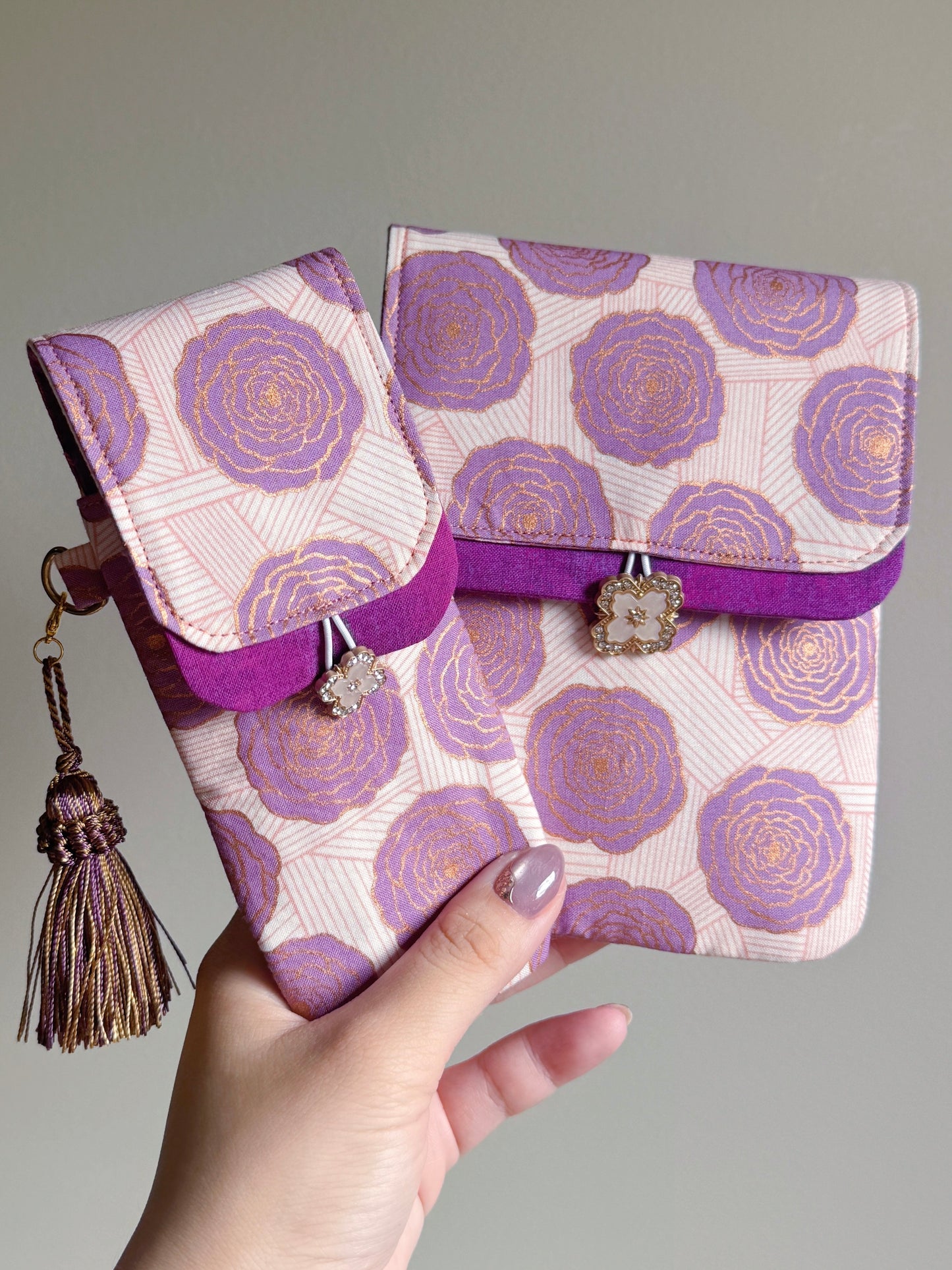 Handmade Lilac Roses 3 Slot Pen Case