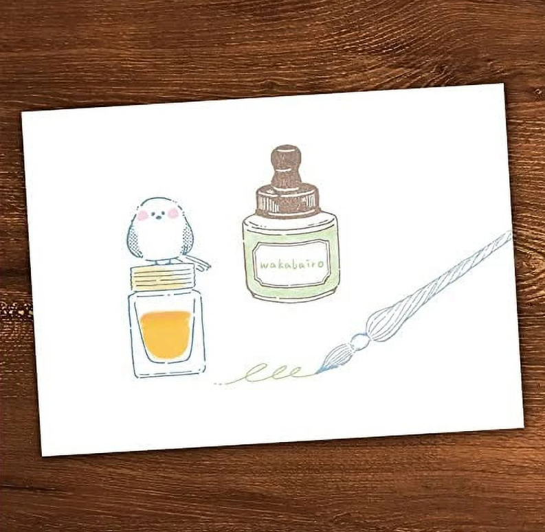 Shima Enaga (Long Tailed Tit) and Ink Bottle Stamp