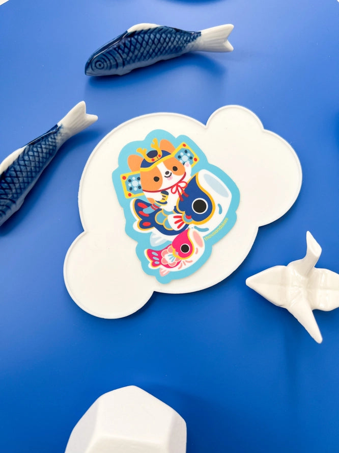 Japantown - Corgi and Carp Vinyl Sticker