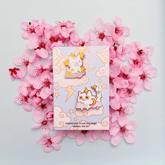 Crescent Star Kitties Enamel Pin Set
