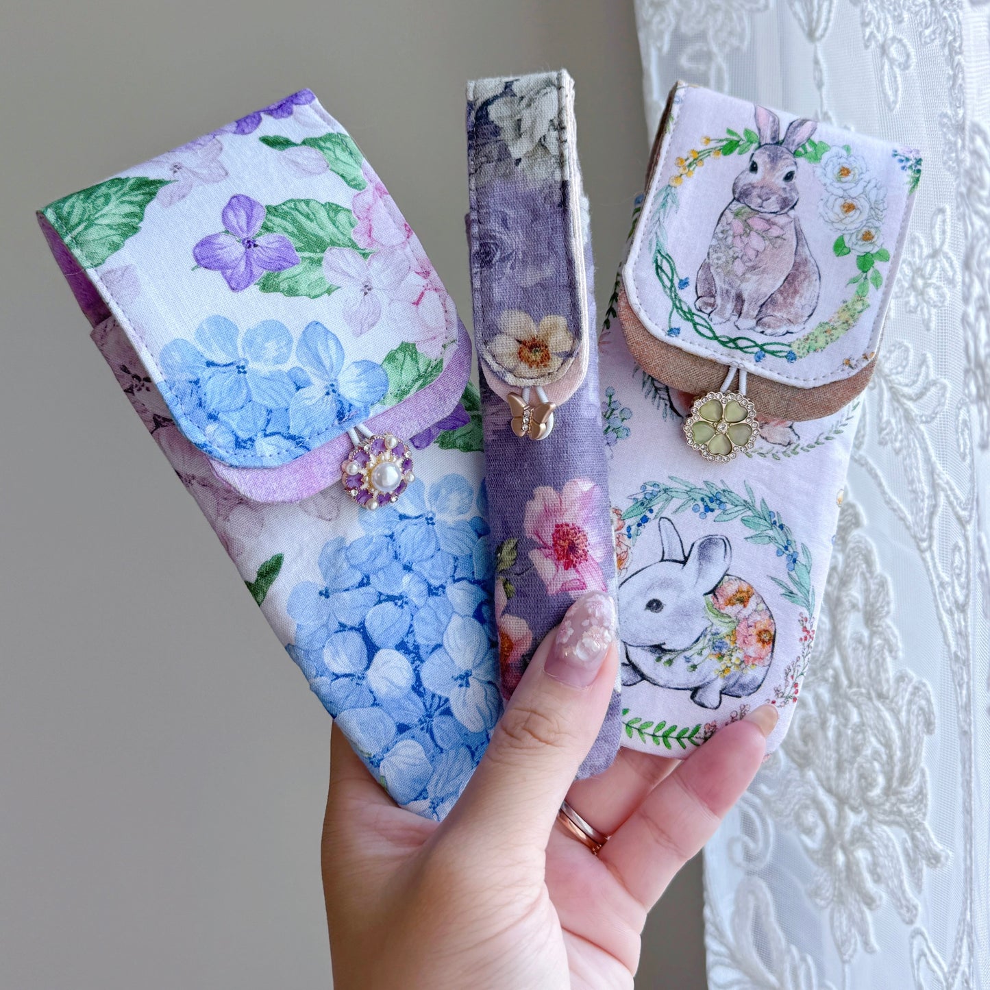 Handmade Spring Bunny x Milk Tea 3 Slot Pen Case