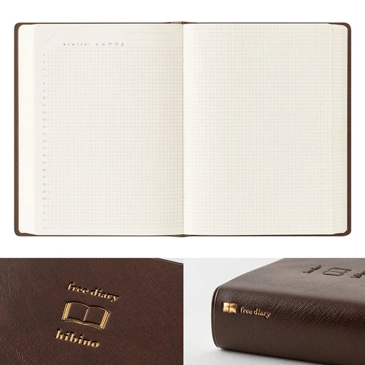 Hibino Date Free Diary - 2 Pages Per Day - Dark Brown