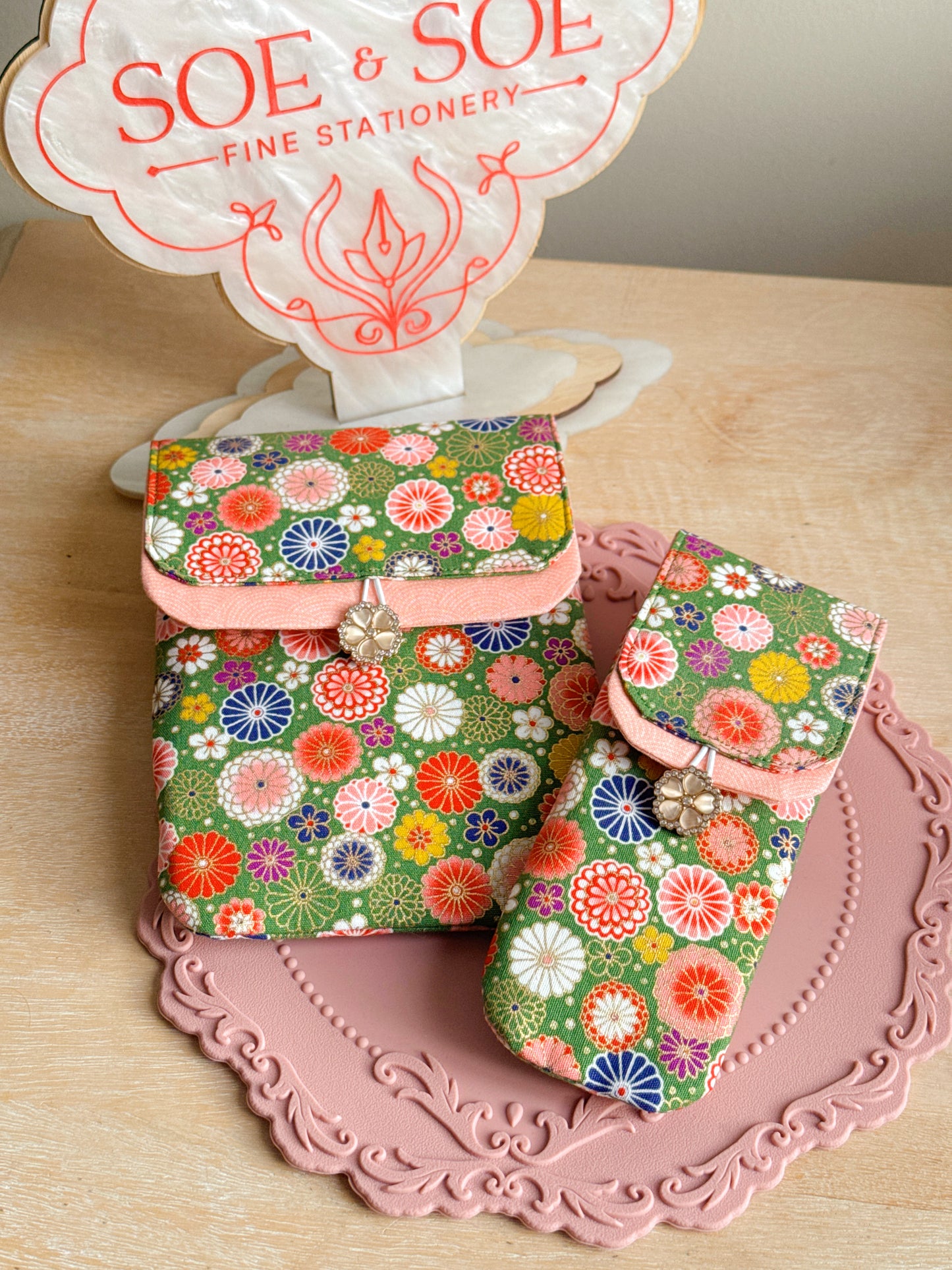 Handmade Kiku 3 Slot Pen Case