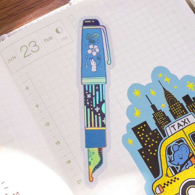 Rabbit Fountain Pen Vinyl Sticker (Holographic)