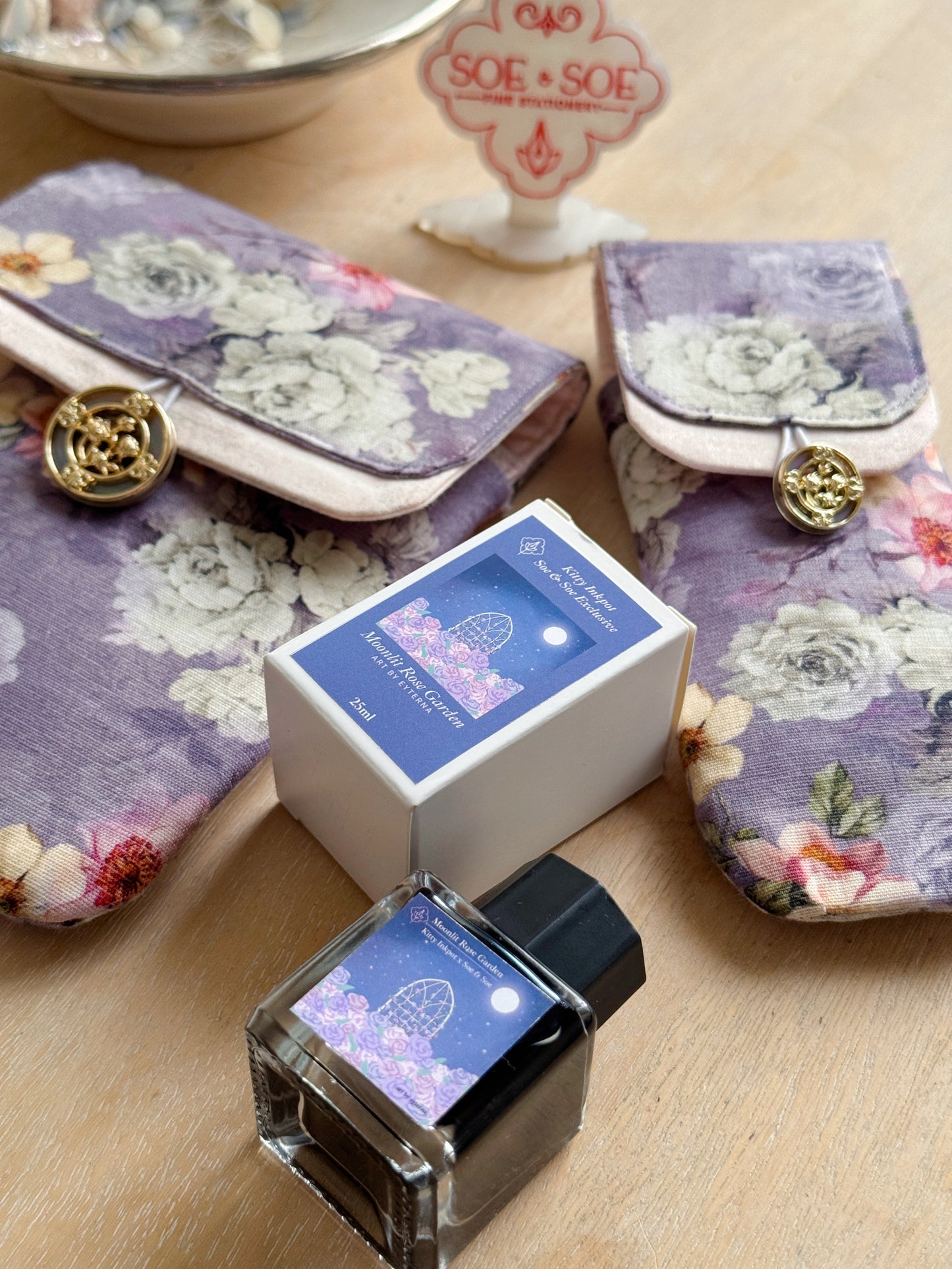 Handmade Moonlit Rose Garden 3 Slot Pen Case