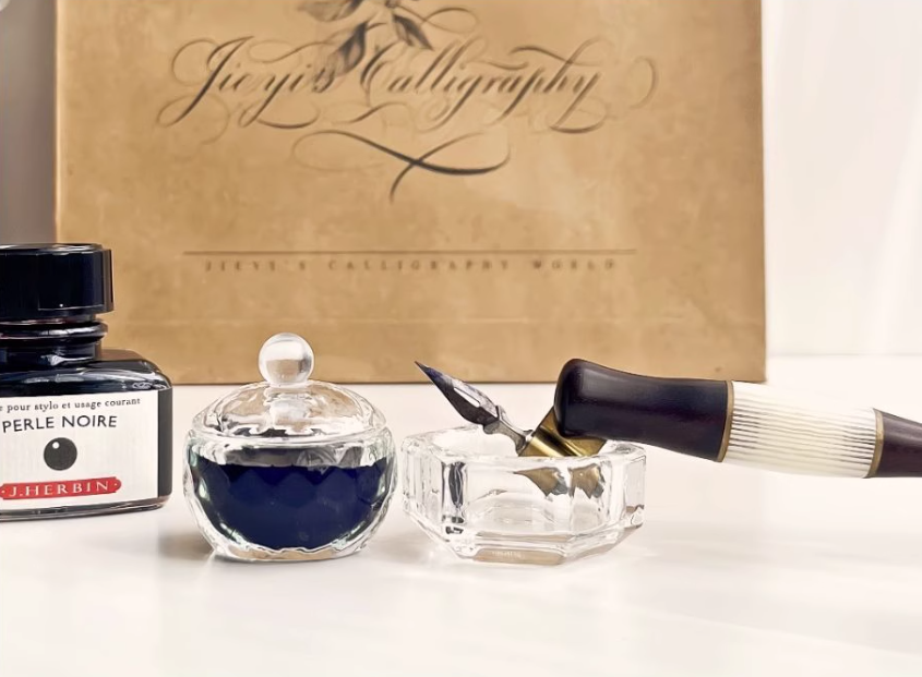 Mini Glass Inkwell With Cap - Hexagon