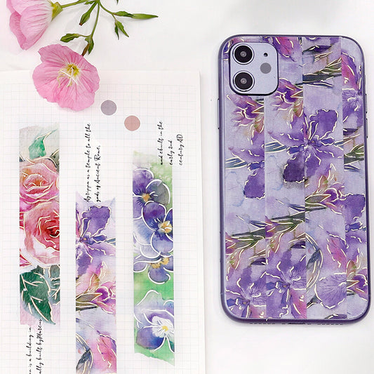 Watercolour Flower Foil-stamped Washi Tape - Iris