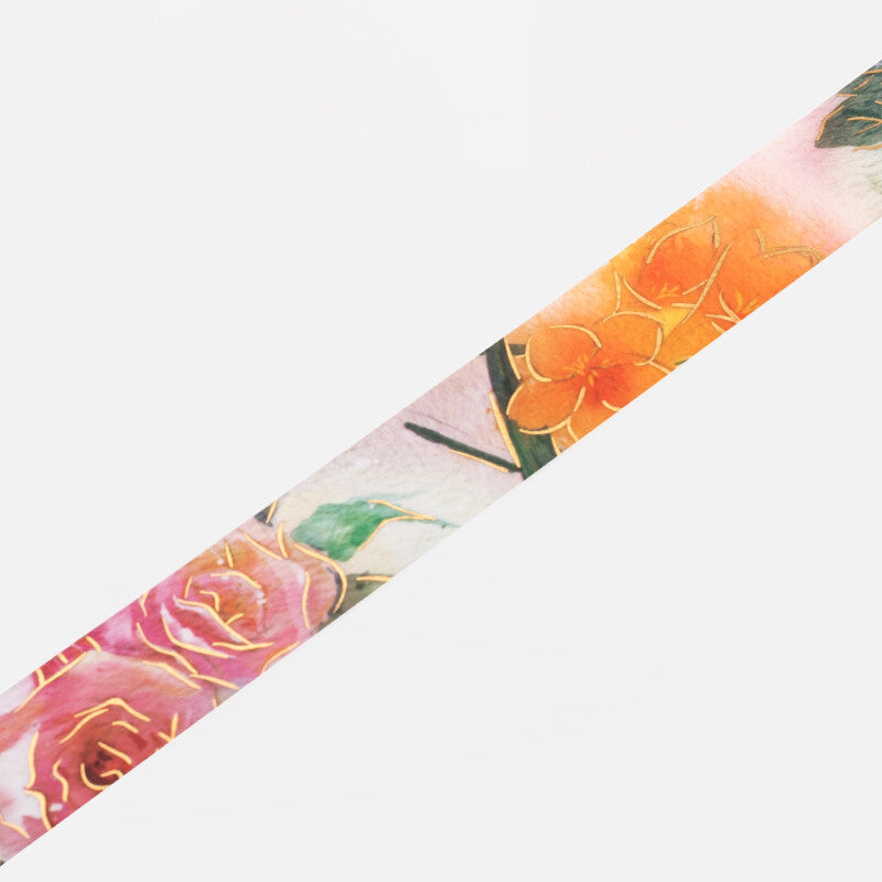 Watercolour Flower Foil-stamped Washi Tape - Rose