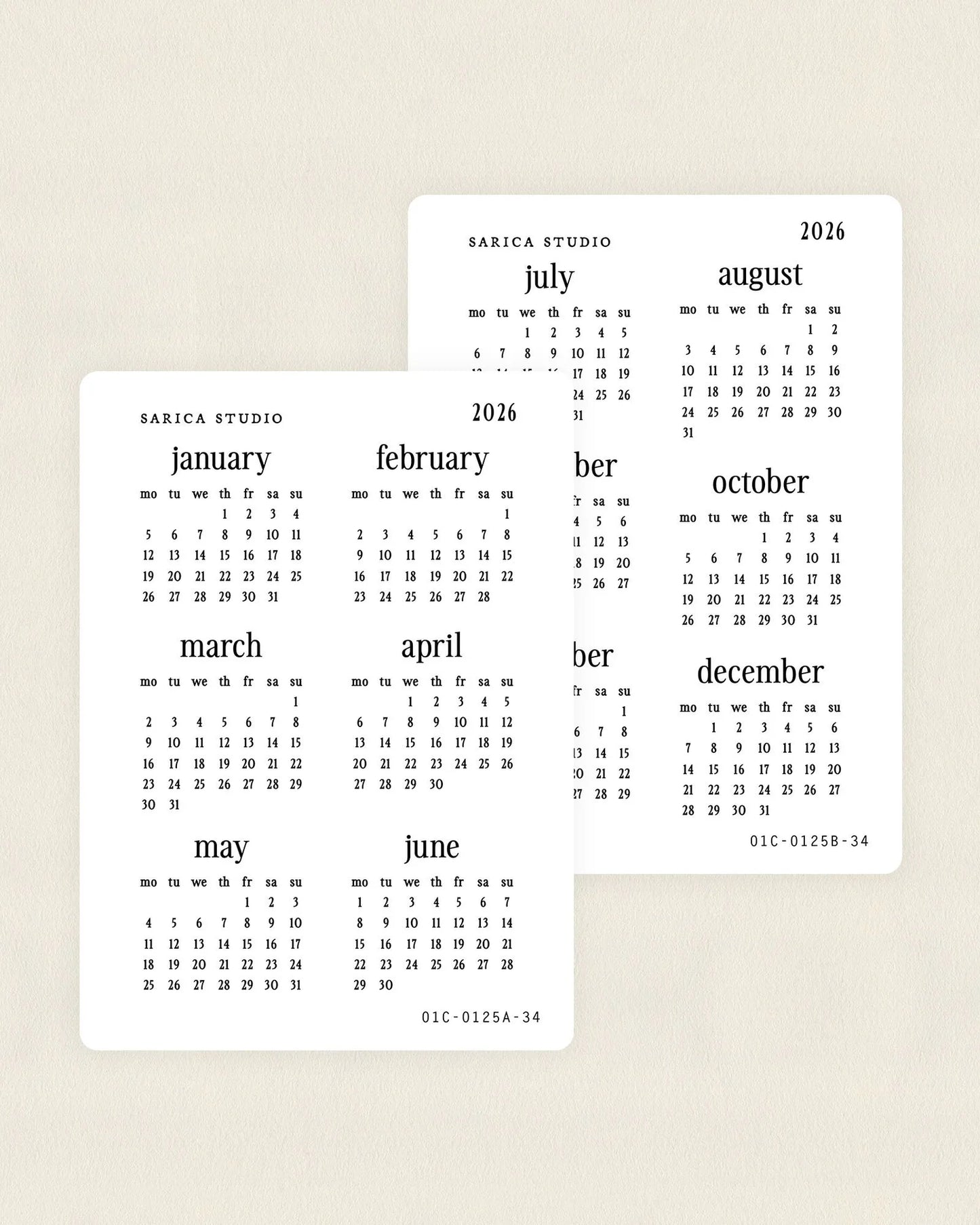2026 Elegant Calendar Stickers - Matte White