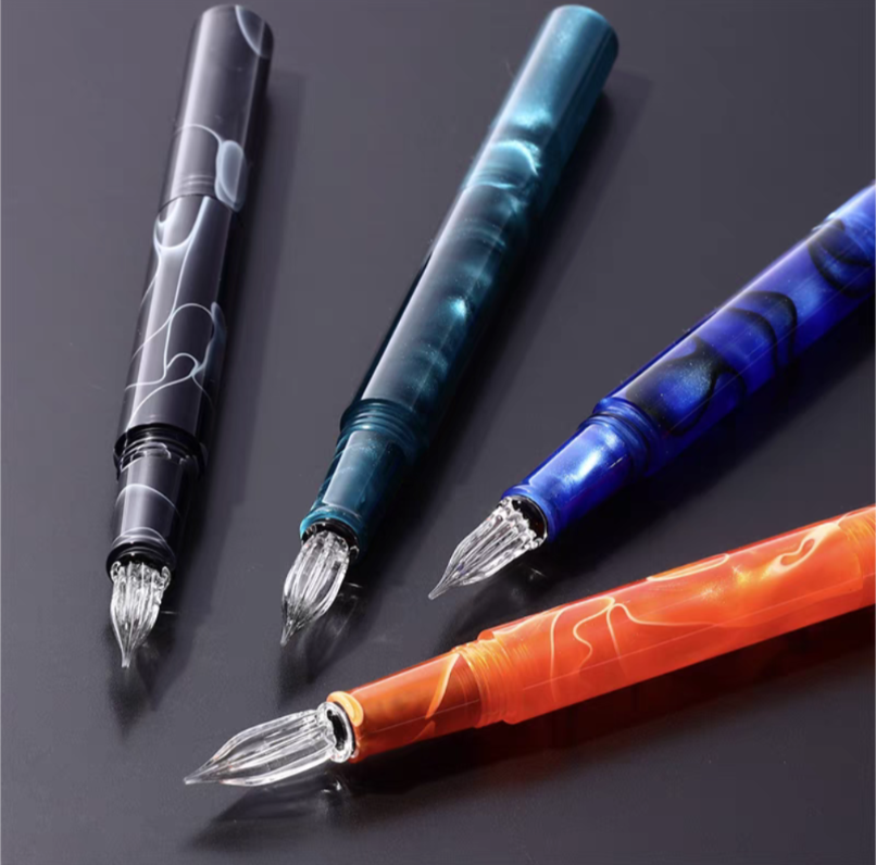 Teranishi Guitar Glass Dip Pen with Cap - Cosmo Orange