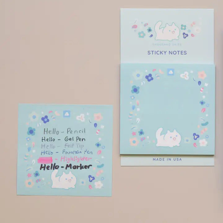 Floral White Cat Sticky Notes
