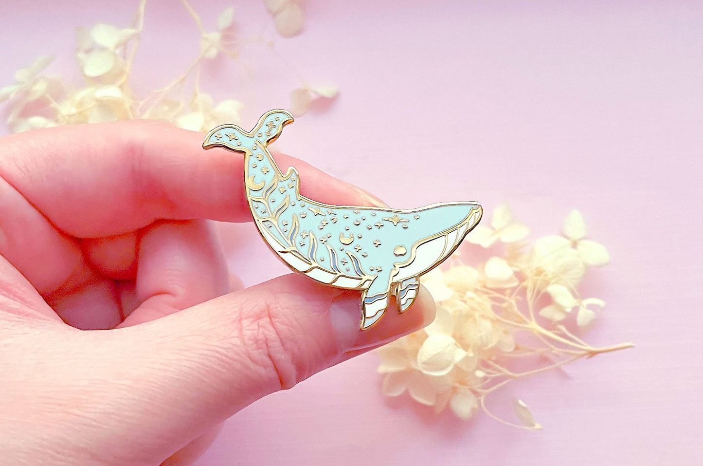 Moon Dedication Minke Whale Enamel Pin