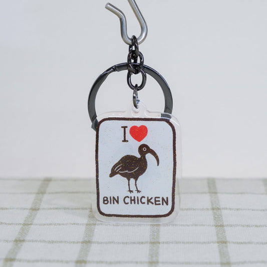 I Love Bin Chickens Sign Keychain