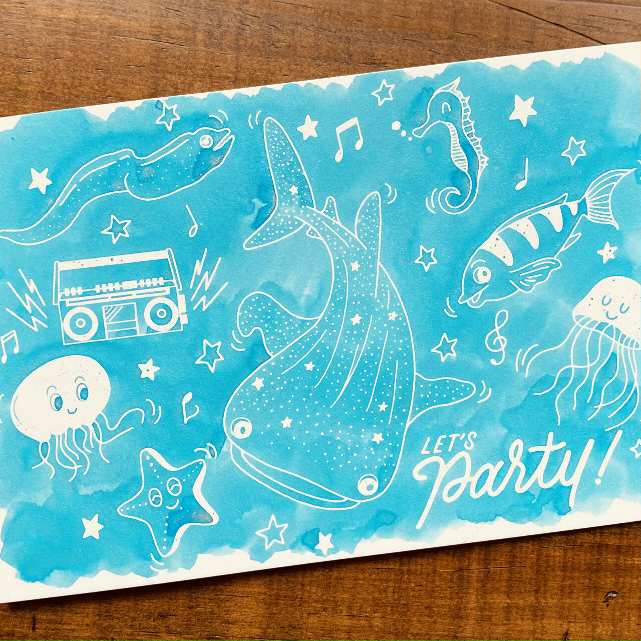 Sea Animal Party Colouring Ink Postcards