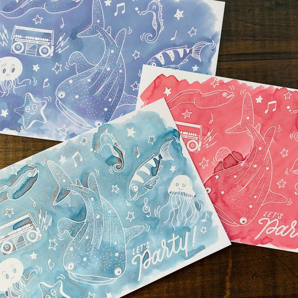 Sea Animal Party Colouring Ink Postcards