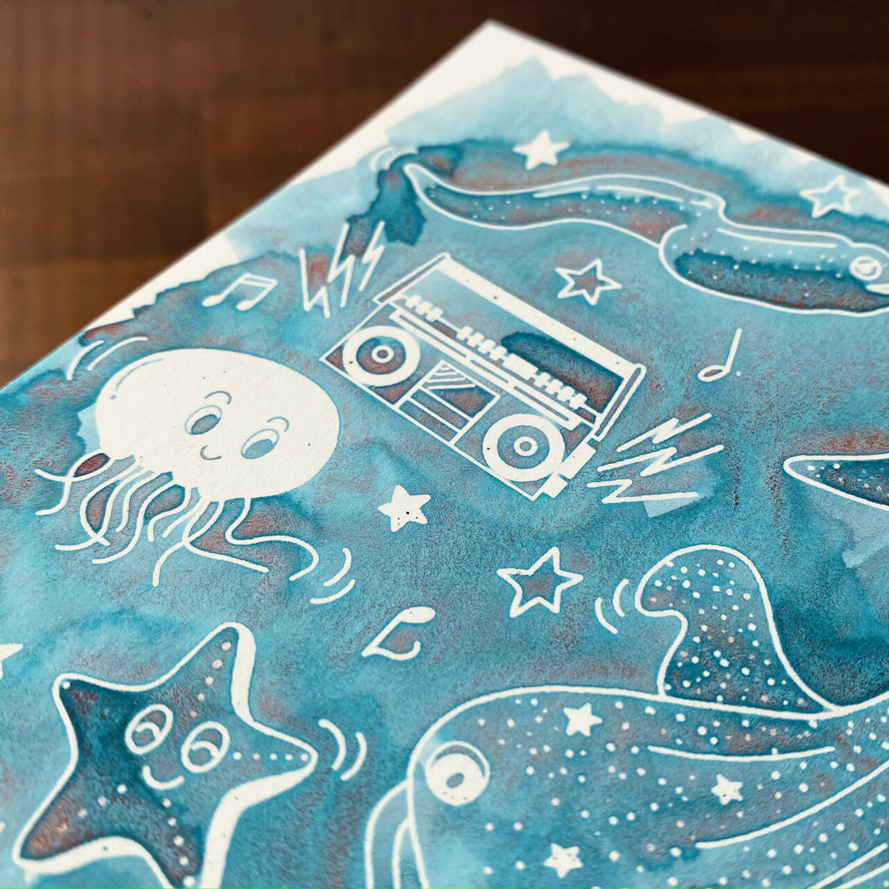 Sea Animal Party Colouring Ink Postcards