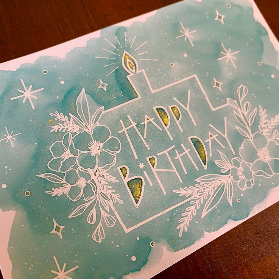 Happy Birthday Colouring Ink Postcards