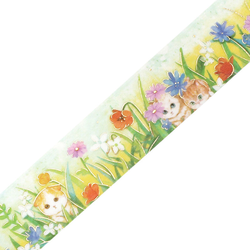 Flowers & Cats Foil-Stamped Washi Tape - Late Afternoon Kitty