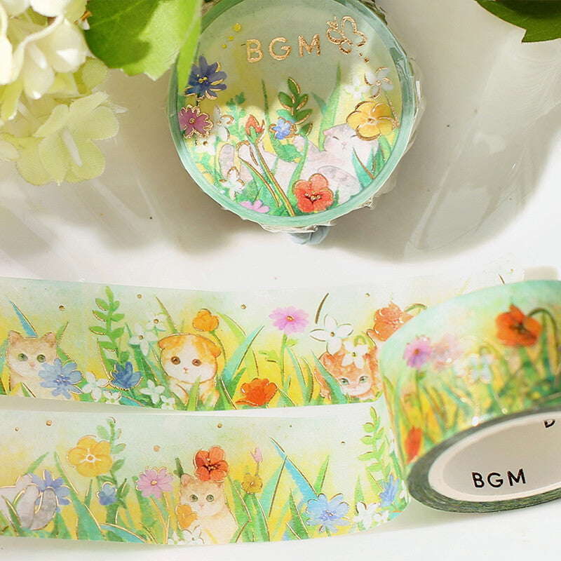 Flowers & Cats Foil-Stamped Washi Tape - Late Afternoon Kitty