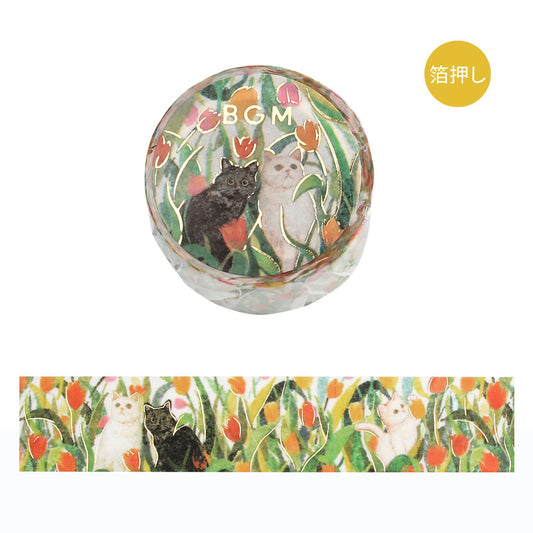 Flowers & Cats Foil-Stamped Washi Tape - Let's Play Together