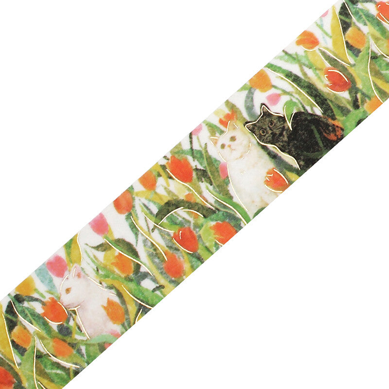 Flowers & Cats Foil-Stamped Washi Tape - Let's Play Together