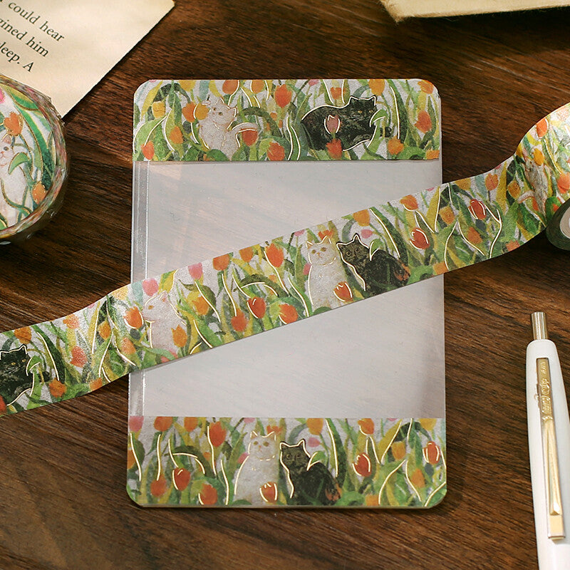 Flowers & Cats Foil-Stamped Washi Tape - Let's Play Together