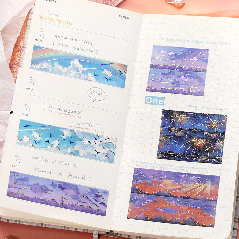 Sky Picture Book Foil-Stamped Masking Tape - Galaxy