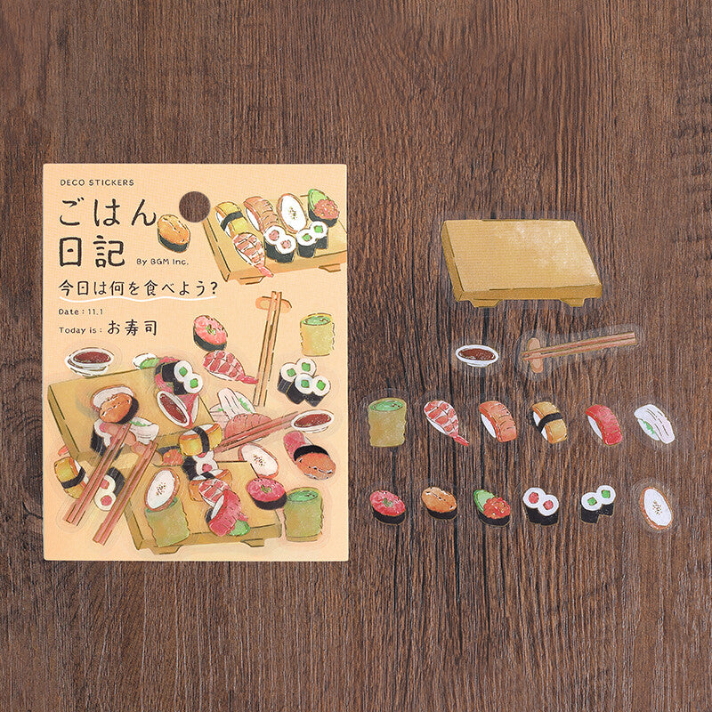 Gohan Diary Clear Flake Stickers - Sushi
