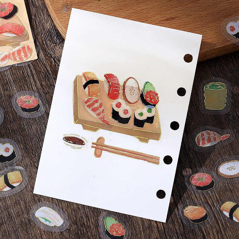 Gohan Diary Clear Flake Stickers - Sushi