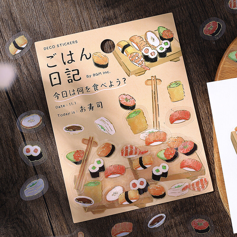 Gohan Diary Clear Flake Stickers - Sushi