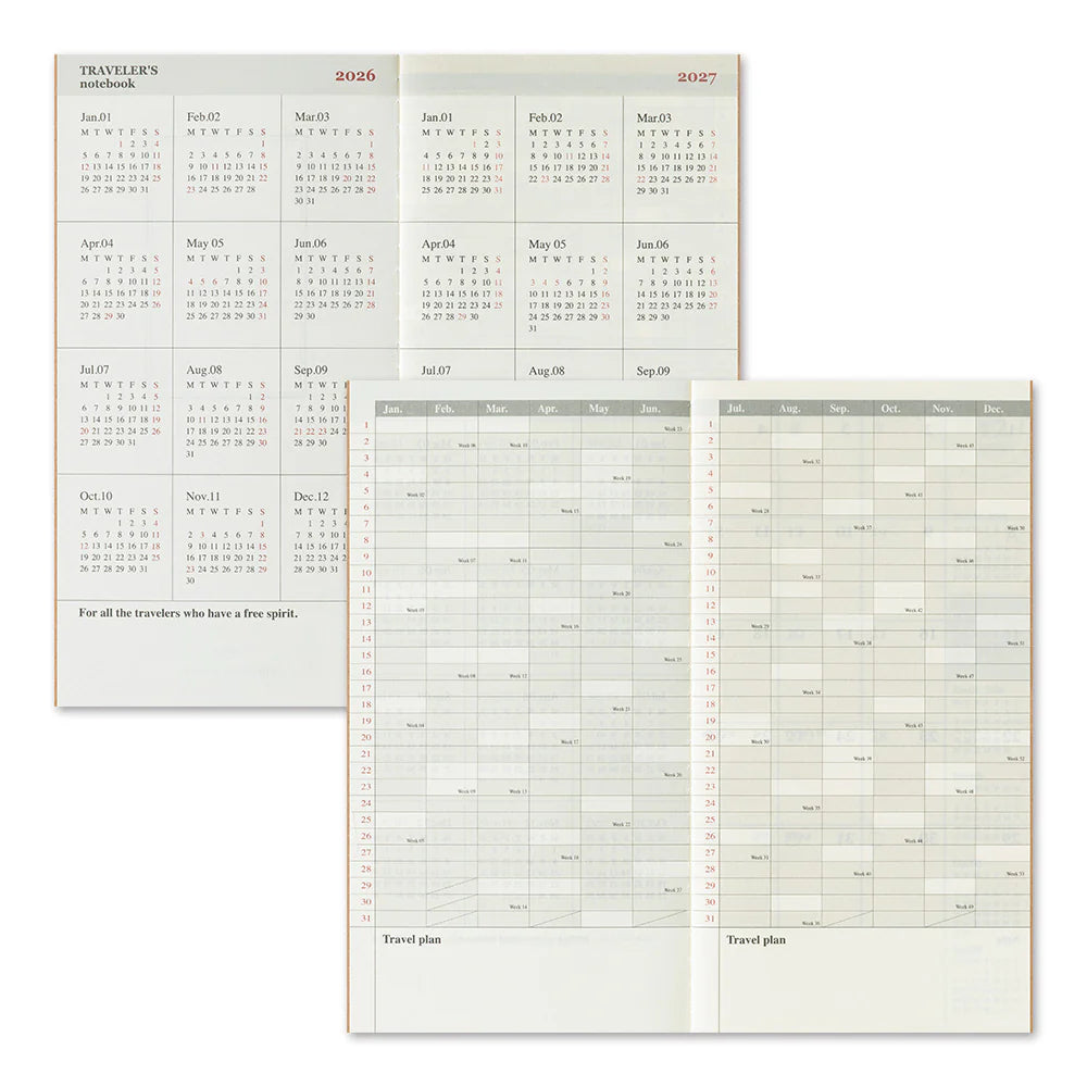 2026 Traveler's Notebook Diary Refill Monthly - Regular Size