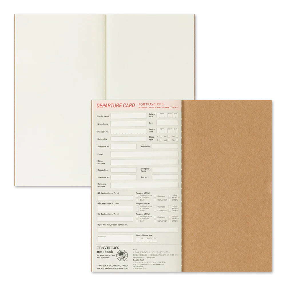 2026 Traveler's Notebook Diary Refill Monthly - Regular Size