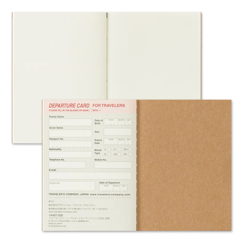2026 Traveler's Notebook Diary Refill Monthly - Passport Size