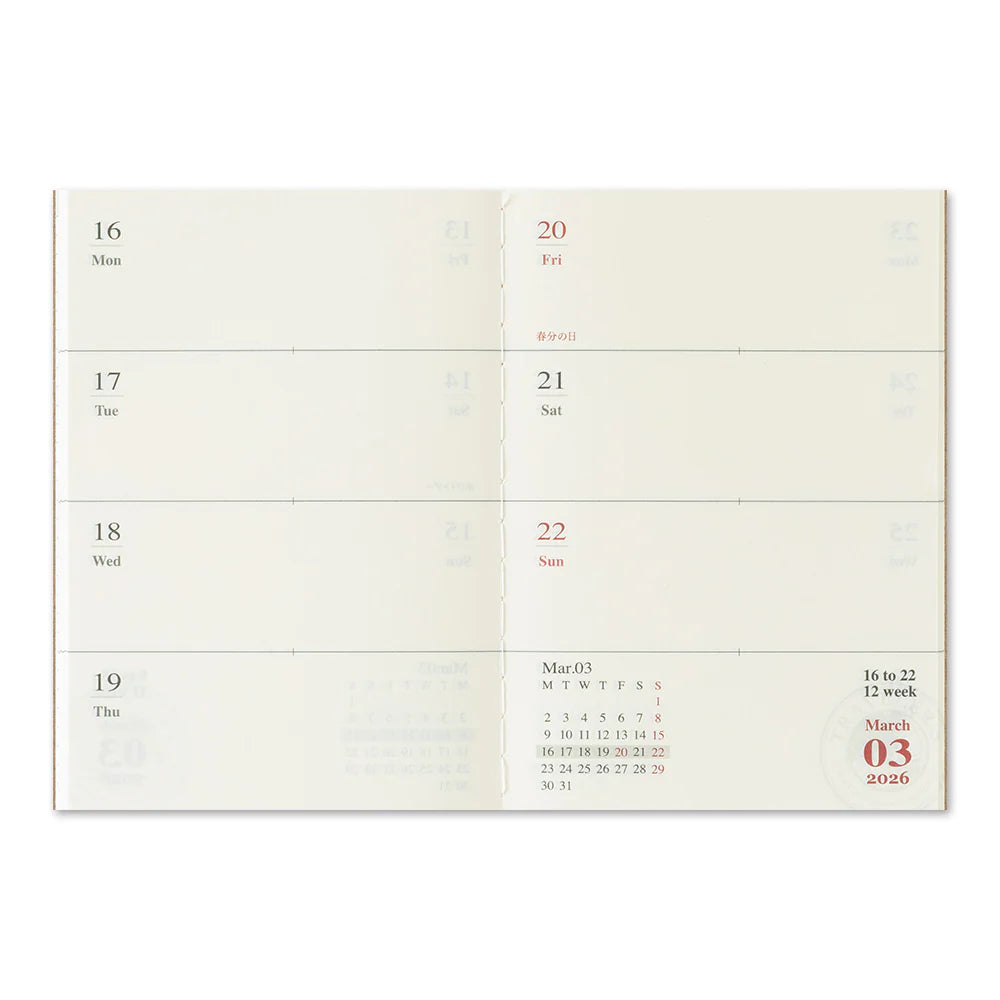 2026 Traveler's Notebook Diary Refill Weekly - Passport Size