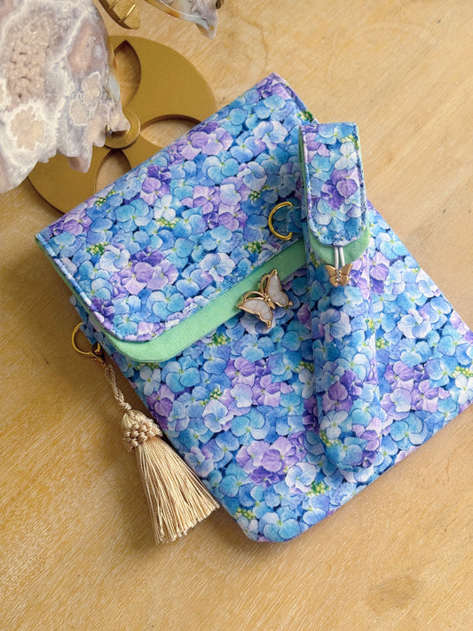 Handmade Single Slot Endless Blue Hydrangeas Pen Case