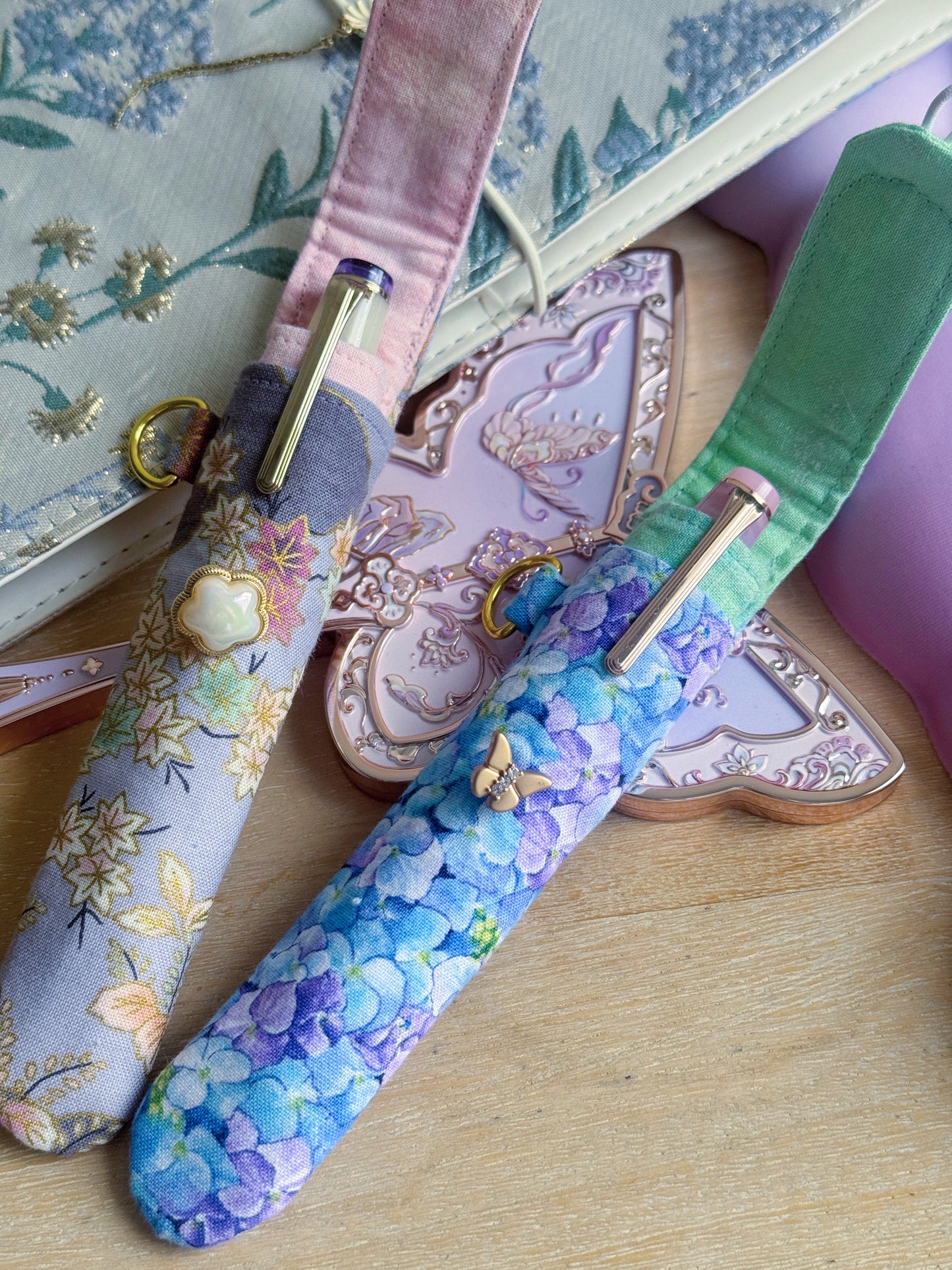 Handmade Single Slot Endless Blue Hydrangeas Pen Case
