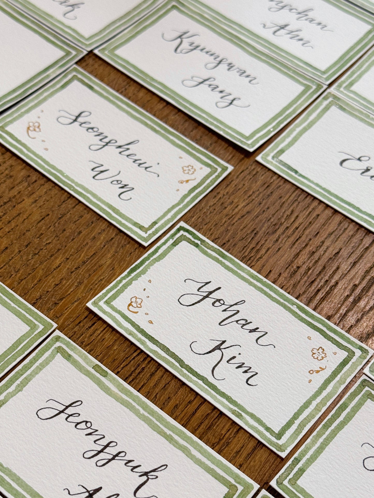 Custom Calligraphy Place Cards - Green Double Border