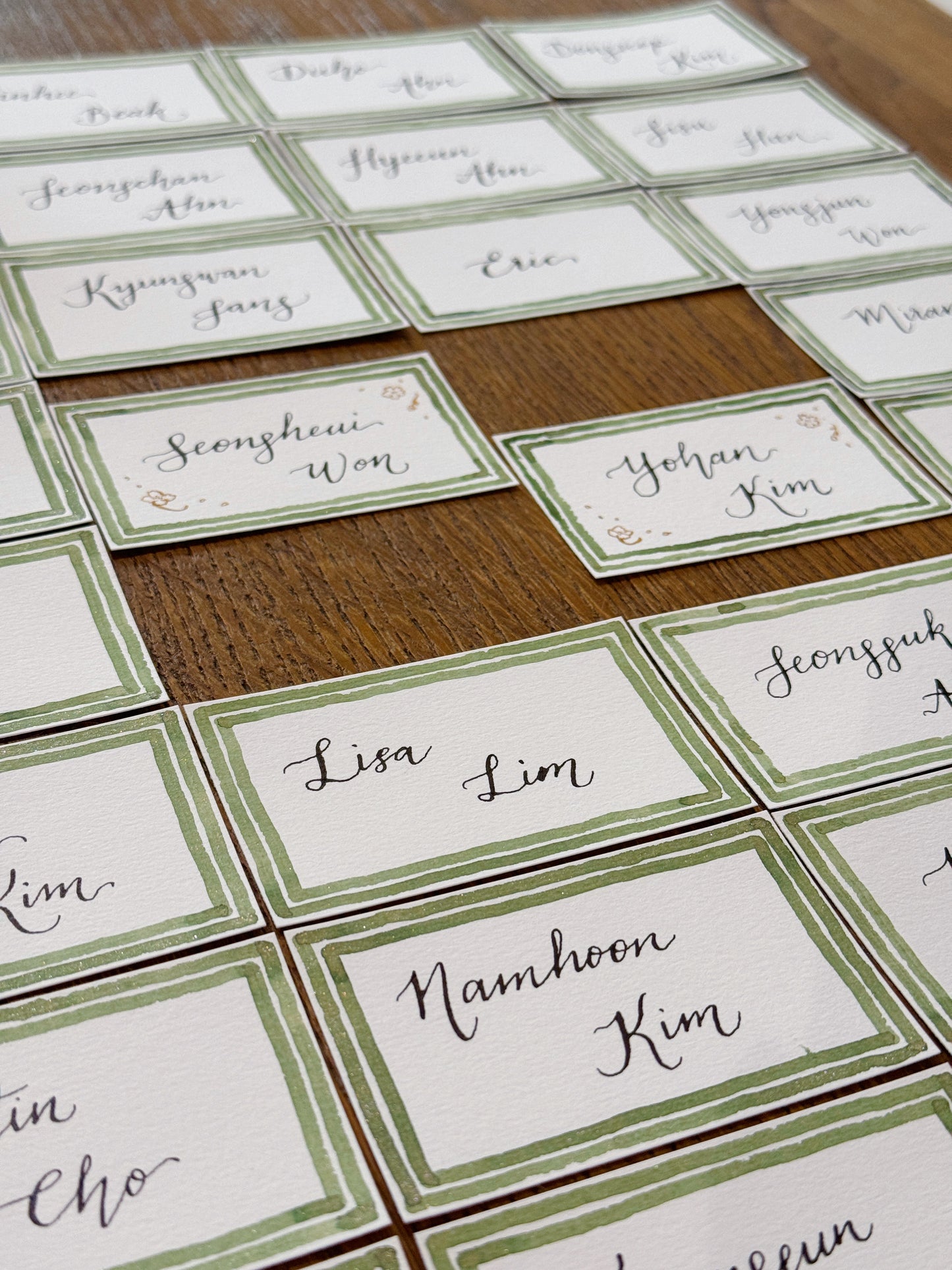 Custom Calligraphy Place Cards - Green Double Border