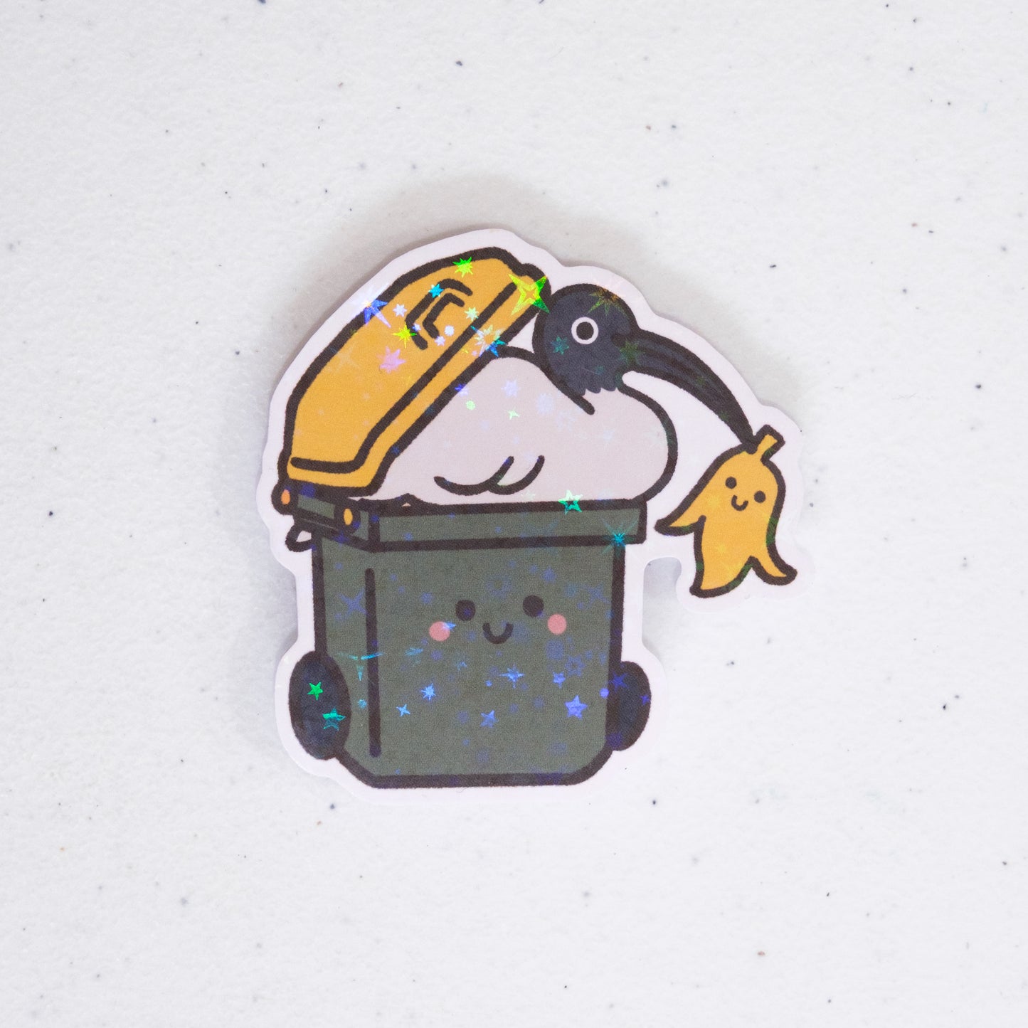 Bin Chicken with Yellow Bin and Banana Large Vinyl Sticker