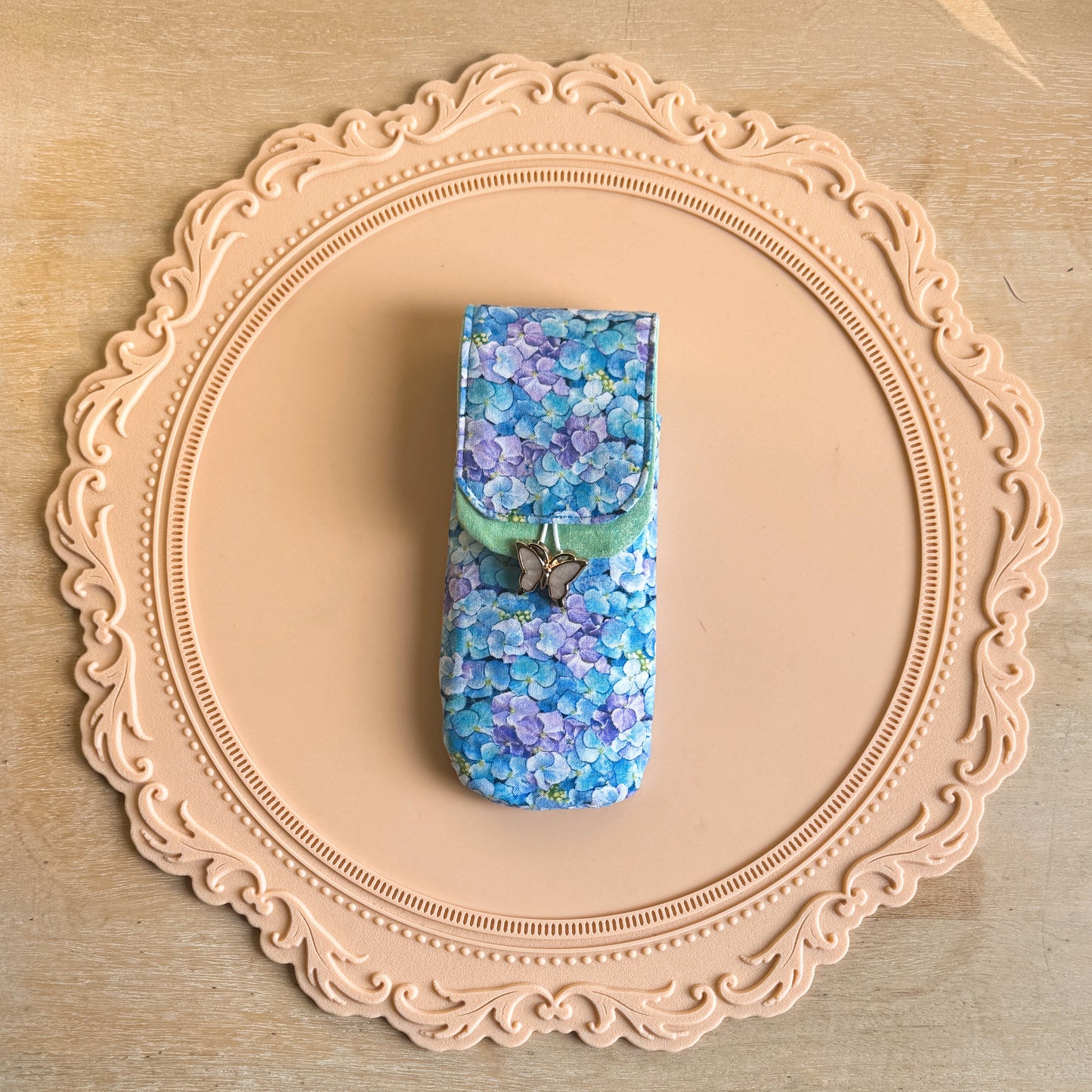 Handmade Endless Blue Hydrangeas 3 Slot Large Pen Case