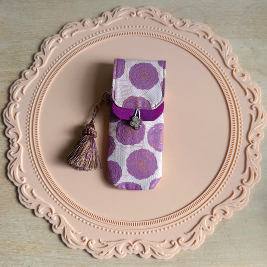 Handmade Lilac Roses 3 Slot Large Pen Case