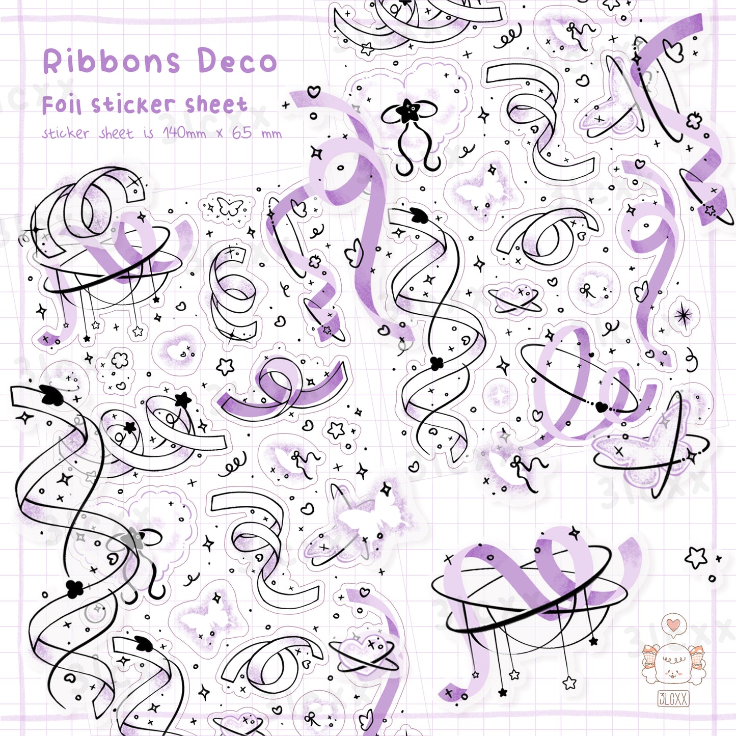 Ribbon Deco Sticker Sheet - Purple