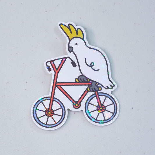 Cockatoo on Bicycle Large Vinyl Sticker