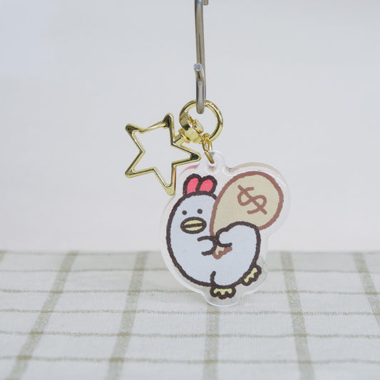 Chicken with Money Bag Keychain