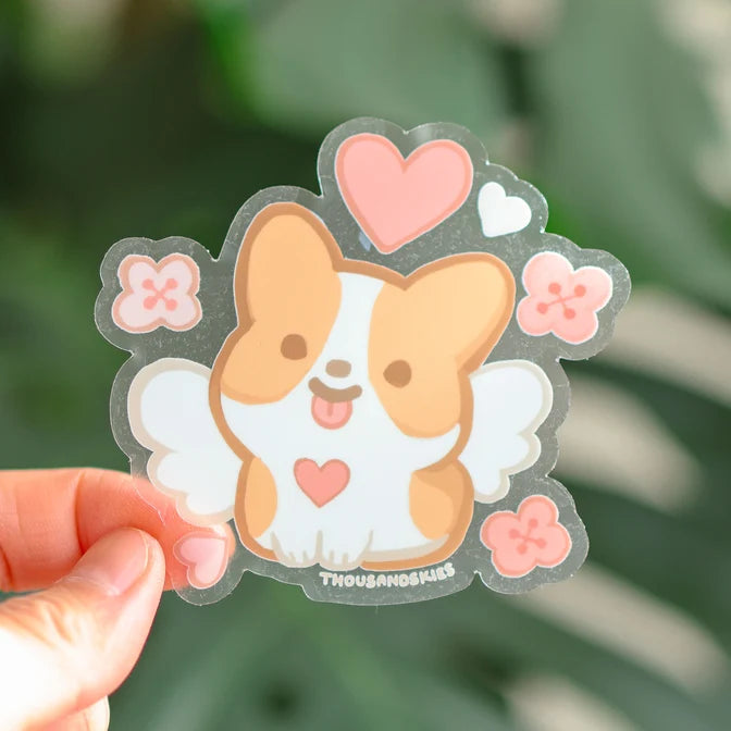 Angelic Corgi Vinyl Sticker (Transparent)
