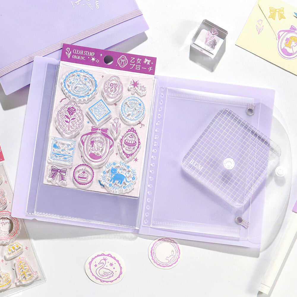 This folder from BGM includes 8 pockets which can store 8-16 clear stamps. Acrylic blocks can also be stored in the small folder with snap closure. This lightweight small file is perfect for travel or for everyday stationery backpack!