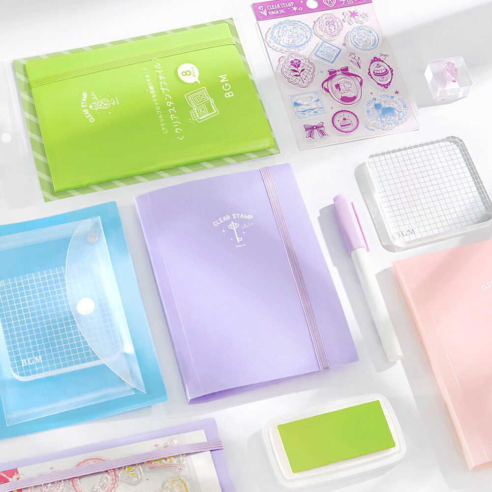 This folder from BGM includes 8 pockets which can store 8-16 clear stamps. Acrylic blocks can also be stored in the small folder with snap closure. This lightweight small file is perfect for travel or for everyday stationery backpack!