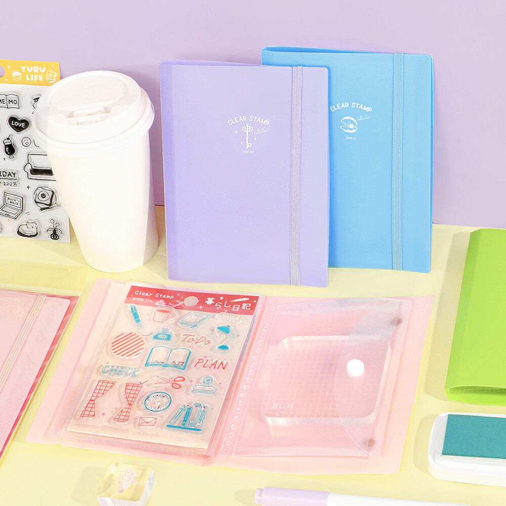 This folder from BGM includes 8 pockets which can store 8-16 clear stamps. Acrylic blocks can also be stored in the small folder with snap closure. This lightweight small file is perfect for travel or for everyday stationery backpack!